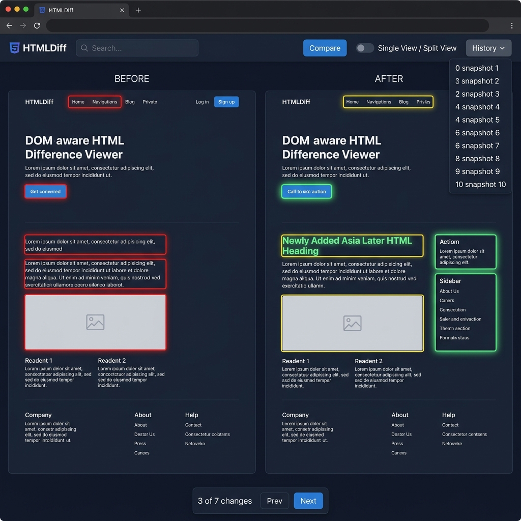 HTMLDiff: DOM-Aware HTML Diff Viewer